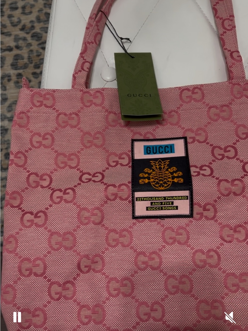 Gucci Pink GG Monogram Canvas Tote with Pineapple Patch
